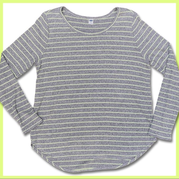 Old Navy Tops - Flowy Soft Gray Long Sleeved Knit Neon Green Striped Shirt